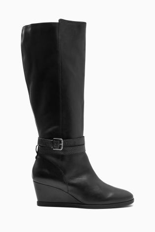 Black Strap Leather Long Boots